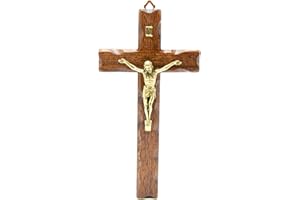 LA BALESTRA Crucifijo de madera - De pared - Cristo latonado - Fabricado en Umbria Italy - (32 x 18 cm)