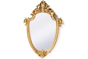 Funerom Vintage 43 x 30 cm dekoracyjne lustro ścienne w kształcie złotej tarczy