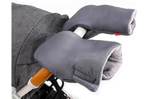 NAVESO Guantes de Silla de Paseo Gris, Manguito Del Cochecito de Los Guantes, Manguito de Cochecito Impermeable Y Resistente Al Viento Universal para Cochecitos, Buggies, Remolques de Bicicletas