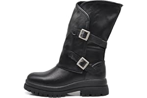 IF Fashion Scarpe Stivali da Donna Al Polpaccio Largo Biker Motociclista Con Fibbie Anfibi WZ688-66