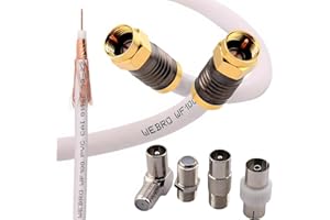 Duncan Duck (10mtr) Coaxial TV Aerial Lead + Satellite Cable + Virgin Media Cable - Male to Male + Male to Female - WF100 All Copper Coaxial Cables - Gold Plated Compression Connectors.