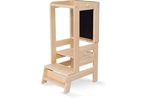 MEOWBABY Torre Montessoriana in Legno per Bambini - Torre di Apprendimento con Lavagna, Learning Tower, Naturale