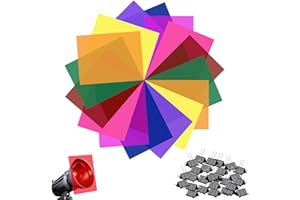 ZALHIN 16 Pcs Pellicola Trasparente Colorati A4+ 36 Pcs Clip Neri(15mm), Fogli Trasparente Colorati per Luce LED Studio Flash Fotografico Correzione Colore Festa Decorazione DIY