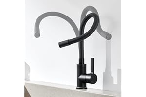 AuraLum pro Grifo Cocina, Grifo de Cocina Flexible, Grifos Cocina Fregadero Negros con Giro de 360°, Torneira Cozinha Acero Inoxidable, Mezclador de Fregadero Alto Caño