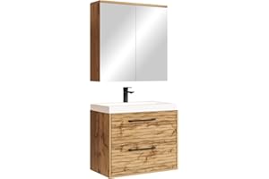 ‎BADPLAATS B.V. Badplaats Badmöbel Komplettset Etna 60 x 35 cm Eiche - Badezimmermöbel mit Waschbecken und Spiegelschrank