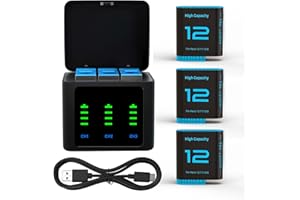OHZHAO 3er-Pack Upgrade 2580mAh Hero 12 Akku und LED 3-Kanal USB Ladegerät, High-Range Akku für GoPro Hero 12/11/10/9 Black Enduro Wiederaufladbarer Kameras mit Typ-C Datenkabel
