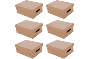 TWO TIGERS Pack 6 Cajas Cartón con Tapa, Embalaje, Almacenamiento, Asa Troquelada, Para Organizar, Multiusos, Mudanzas. 5 Tamaños a elegir (30 x 22,5 x 12,5 cm)