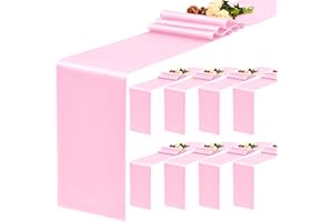 YMHPRIDE 8 Pack Satin Table Runner Pink Table Runner, 12x72 Inch Long Silk Table Runner for Wedding Party Birthday Banquet Table Decoration - Pink