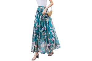 FM2018XSL Jupe Longue en Mousseline de Soie pour Femme Maxi bohème Motif Floral