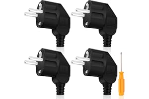 PLAPOT 4 pezzi Schuko Spina,250 V (16 A) Spina di Contatto Protettiva con Cacciavite,Spina Angolare,Europea Spina di Sicurezza con Protezione Antipiega,per Cavo 8-10 mm IP20,Nero