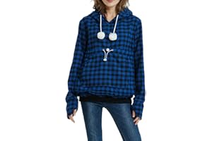 DOTBUY-SHOP Womens Cute Kangaroo Pouch Hoodie, DOTBUY Warm Hooded Plaid Sweatshirt Cat Dog Pet Holder Long Sleeve Hoodies Carriers Pullover