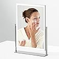 NEZZOE Rechargeable Makeup Mirror with Light, 35cm Square LED Vanity Mirror for Dressing Table, 3 Color Light, 360°Ratation with Metal Stand Base