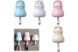 RobLuX 4 Piezas Creativo Colgador Gato Gancho Decorativos Ganchos Adhesivos de Pared Animales Impermeable Toallero Ganchos para Baño Cocina Sombreros, Toallas, Llaves