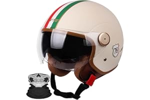 STRTG 3/4 Motorradhelm, offener Helm, Motorrad-Halbhelm mit Sonnenblende, Retro-Vintage-Stil, Vespa-Jet-Helm für Männer und Frauen, Motorrad-Sturzhelm, DOT/ECE-geprüft