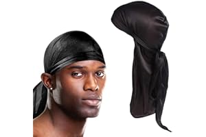 DHKFXKT Silky Satin Durag, 1 Pcs Stylish & Comfortable Durags, Long & Wide Tails, Perfect for Waves, Braids & Locs, Black, Ultra-Soft, Comfortable and Fashionable Everyday Accessory