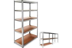 BAKAJI Scaffale Porta Oggetti, 5 Ripiani in Metallo Zincato, Grande Portata, Scaffalatura Garage legno e Metallo (180 x 90 x 40 cm)