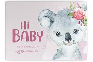 KIDDO Baby Album - My First Year, Boy Girl, Birth Album, Baby Diary, Beautiful Moments and Memories to Fill in on 104 Pages (No Personalisation, Koala, Pink)