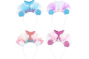 LURROSE Lot de 4 -tête en forme de queue de sirène avec oreilles pour anniversaire Birthday Party Headband
