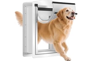 Decormax Dog Door for Wall, Steel Dog Door with Telescoping Tunnel, Weatherproof Pet Door with Two Sliding Lock Panels and Magnetic Flaps, Easy to Install, White, Large