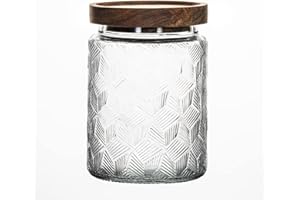HolaJia Barattoli vetro con coperchio, 700ml Barattolo vetro con coperchio in Bamboo, Barattoli vetro ermetici, Contenitori sale zucchero caffè, Barattoli cucina di design (pale del ventilatore)