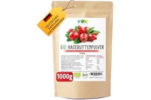 ‎EWL NATURPRODUKTE 1kg Bio Hagebuttenpulver | Ganze gemahlene Hagebutte | Hagebuttenpulver aus kontrolliertem Anbau | Rohkostqualität | Kontrolliert und abgefüllt in Deutschland