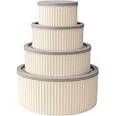 4 L&uuml; Yuvarlak Saklama Kabı Seti &Ccedil;izgili Desenli BPA İ&ccedil;ermez 3 LT 1.8 LT 1 LT 0,55 LT Buzdolabı D&uuml;zenleyici Mikrodalga ve Deri