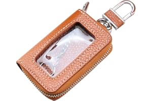 ZHUODINGSEN Unisexe,Clé ChaîNe éTui Pochette ZippéE,éTui Pour Clé De Voiture En Cuir Avec FenêTre Transparent,Motif De Litchi,8cm*5cm*2.2cm,Marron