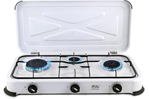 NJ THE RIGHT CHOICE NJ-03 - Estufa de gas de camping portátil de 3 quemadores GLP con tapa para caravana al aire libre, jardín, 4,25 kW