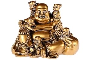 lachineuse – Estatuilla de Buda Rieur con 5 niños, Estatua de Buda, 14 cm, Color Dorado, decoración Feng Shui – Objeto Decorativo Zen Chino para Interior, salón – Idea de Regalo de China Asia