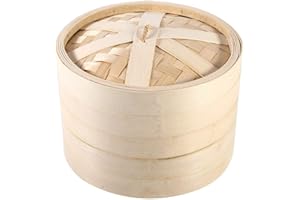 VIFERR Food Steamer 4 Sizes 2 Tiers Bamboo Steamer Basket Chinese Natural Rice Cooking Food Cooker With Lid New(22cm)