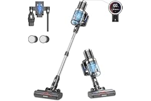 Vistefly V12 Pro Aspiradora sin Cable 32Kpa, Apiradora Escoba sin Cable Potente 450W con Pantalla Táctil 6 en 1, Autonomía de 60mins Batería Extraíble Aspirador para Hogar Alfombras Suelo, Plata