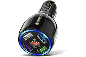 JADUFHU Allume Cigare USB, Chargeur Voiture à 5 USB QC3.0/3.1A pour iPhone,iPad,Samsung,Huawei,Xiaomi et Tous Les Autres Appareils Alimentés par USB-Noir