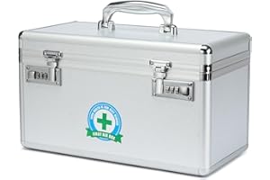 HEWEI WORKS Combination Medication Lock Box - Lockable Medicine Storage, First Aid and Security Medical Organizer With Multipurpose Storage for Home and Outdoor (Silver, Large)