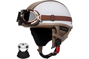 SYEBVTQ Vintage Deutsche Motorrad Halbhelme Halbschalenhelm ECE-Zertifizierung Motorradhelm für Herren Chopper Helm mit Sonnenbrille Jethelm Retro, Scooter Helm, Cruiser Moped Offenem Helm