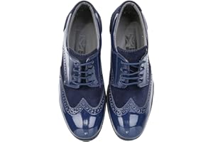 SIRRI Scarpe Eleganti da Ragazzo in Pelle Scamosciata Verniciata Calzature da Sposa Formali Brogue Stringate
