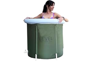 Level Body Mind Soul - Ice Bath avec Couverture Incluse - Bain de Glace pour Athlètes, Thérapie Froid pour Récupération Musculaire - Baignoire Gonflable Portable 75x75 cm, Green Camo