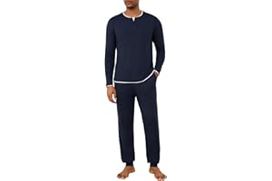 Jahetuul Pigiama Uomo Invernale Caldo Cotone Lungo Pigiami Due Pezzi da Uomo Maniche Lunghe Top con Design a Colletto Multistrato Lunghi Pantaloni con Tasche e Coulisse