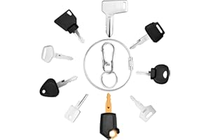 CHARSHIU 11 Pcs Ignition Starter Key Set, Digger Keys with Keyring, Agricultural/Excavator Machinery Master Plant Key Replacement for Caterpillar, Kobelco, Komatsu, Kubota, Dumper, Tractor, Dozer, Roller