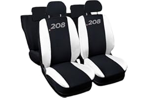 Auto Accessori Lupex - Housses de siège Auto, compatibles Housses de siège Auto pour 208, Noir Blanc, Made in Italy, Avant-arrière, Tissu Polyester, Housses intérieures Auto