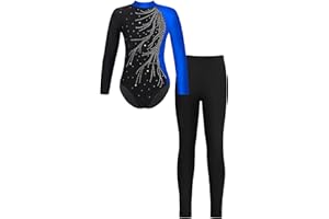 iEFiEL Mädchen Turnanzug Langarm Glitzer Gymnastik Kleidung Set Ballett Trikot Langarmbody mit Lange Hose Kinder Gymnastikanzug