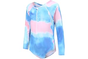 AISYEE Girls Long Sleeve Swimsuit Kids One Piece Beach Rash Vest Girls Swimming Costume Age 5-16 Years