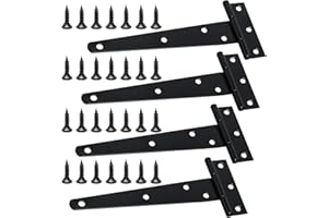 MAIXINNEW 4 Stück T-Scharniere Schwerlast mit Befestigungsschraube, 150 mm T-förmige Scharniere, T Scharnier Schwarz Verzinkt für Schuppentore, Gartentor, Fenster