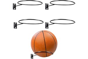 Omevett 4pcs Football Wall Mount, Ball Storage Rack Metal Ball Holders for Wall with Screws for Basketball Rugby Volleyball Football Display (Black)