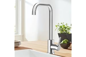 ASONINE Grifo Cocina, Grifos Cocina Fregadero Giratorio 360°, Grifo de Cocina Agua Caliente y Fría de Acero Inoxidable 304,Cozinha L Monomando-Cepillado Plata