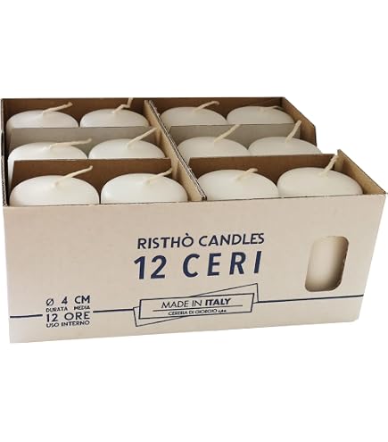 Lot De 12 Bougies Ciero Blanches - Diamètre 5 Cm, Hauteur 10 Cm - Durée Environ 35 Heures - Non Parfumées