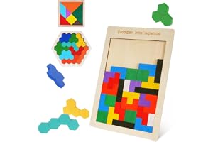 Ainiv Tangram-pussel, 3-i-1-uppsättning av intelligenspussel i trä, träpussel för barn, pedagogiska leksaker, pussellåda, pedagogisk present till pojkar och flickor.