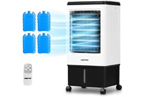 GEEPAS Portable Air Cooler | 3-in-1 Cooling Fan Humidifier Conditioner for Home Office | 4 Ice Boxes, 3 Speeds with Oscillation | 20L Water Tank Remote Control & 7.5h Timer | 2 Year Warranty 80W White