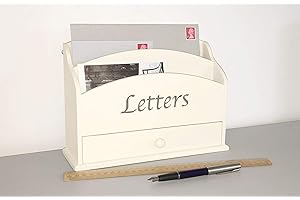 GreyZouq Cream letter rack/organiser. Smart vintage style. Excellent storage for all your stationary needs: Two roomy compartments. Bottom drawer for extra storage. Retro print Letters.