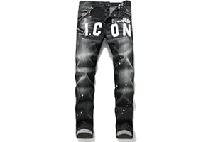 Kdtoll Jeans Uomo Slim Fit - Pantaloni Casual Elasticizzati con con Spruzzi di Inchiostro, Stile Urban e Streetwear Y2K