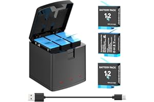 melasta per GoPro Hero 12/11/10/9 Series Batteria Fotocamera, Tre batterie ricaricabili da 1800 mAh, caricatore e custodia di ricarica (3 Batteria + 1 Caricatore)